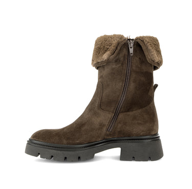 Bottines cognac en cuirs combinés