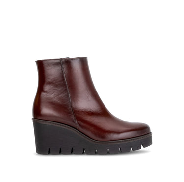 Bottines compensées cognac/ rouge en cuir lisse