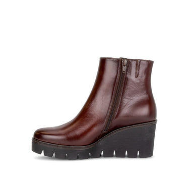 Bottines compensées cognac/ rouge en cuir lisse