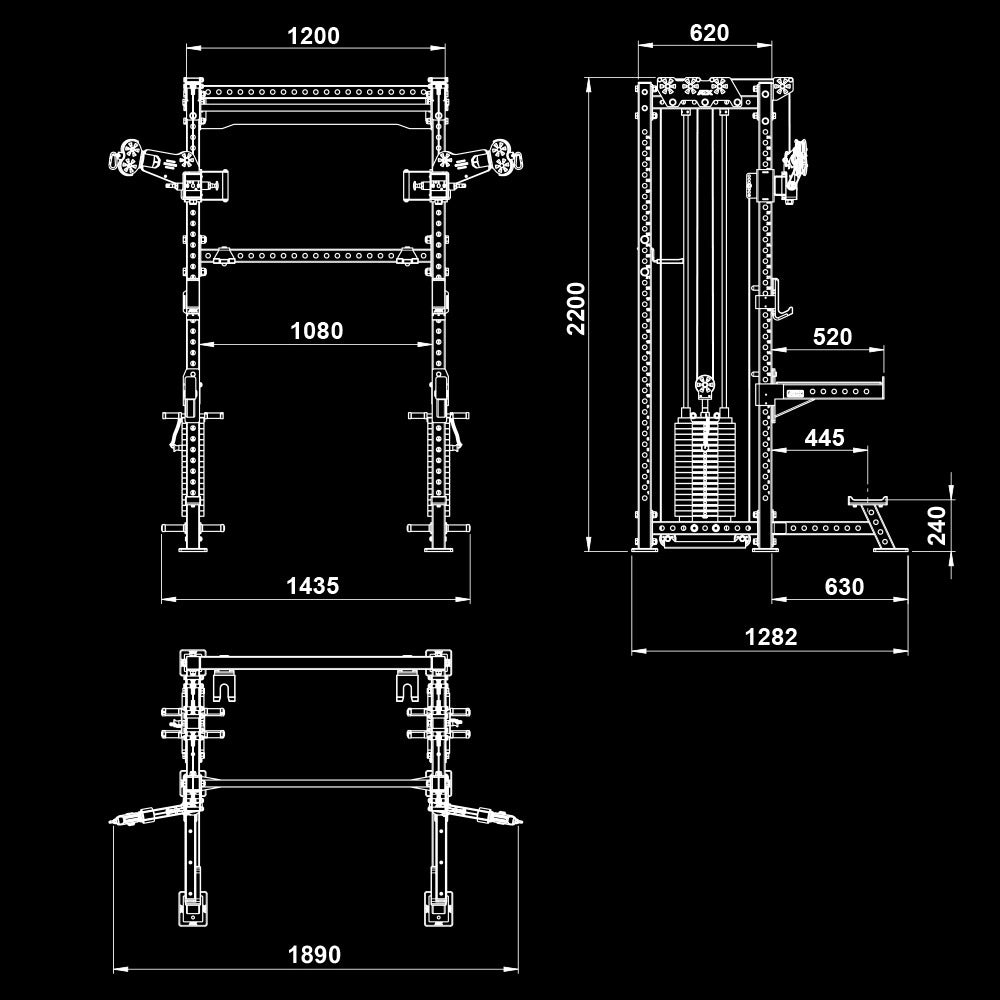 ATX® Cable Half Rack mit 2 x 90 kg Steckgewichte Maße