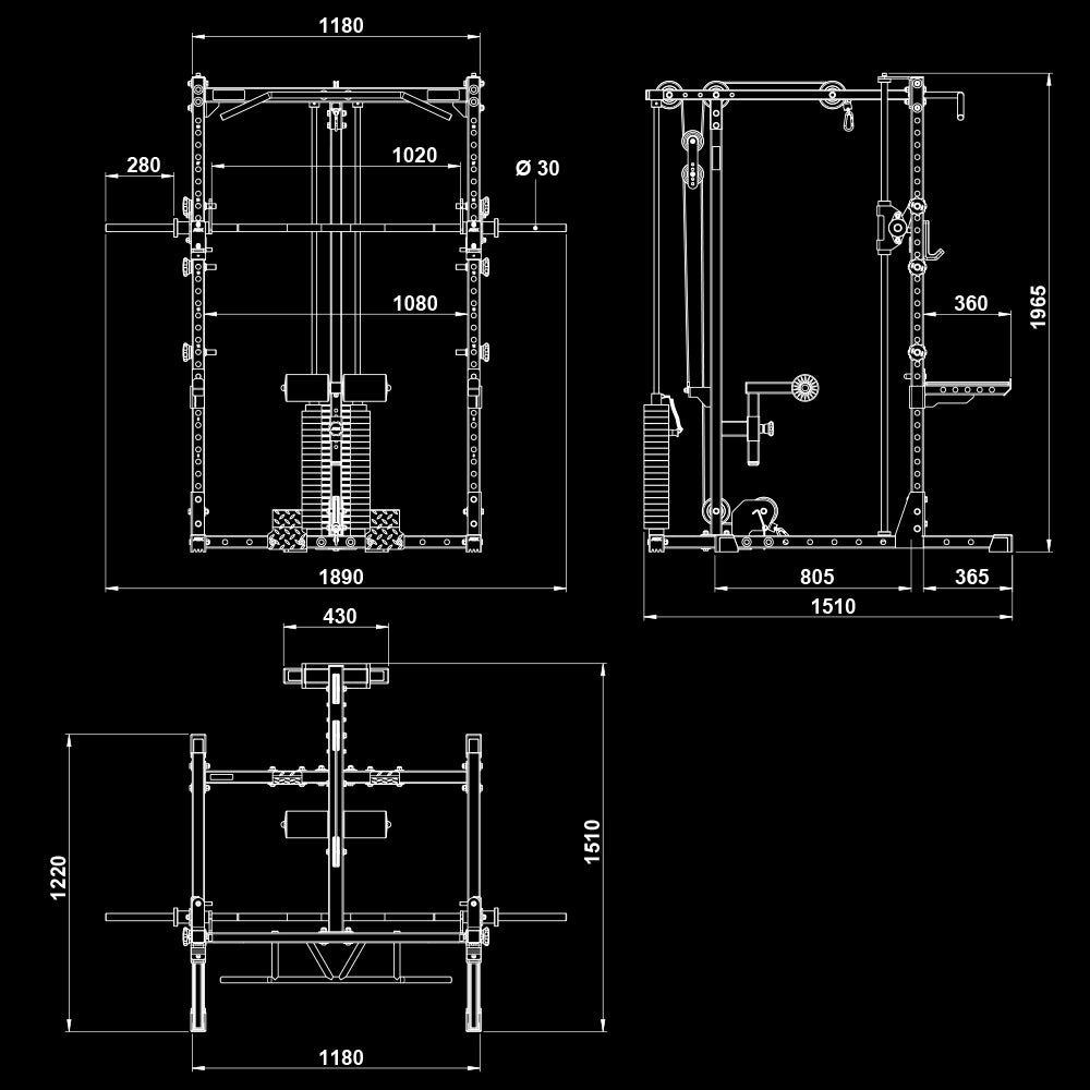 ATX® HRX-510 Rack-Komplettset mit Latzug-Steckgewichte und Multipresse - Höhe 196 cm