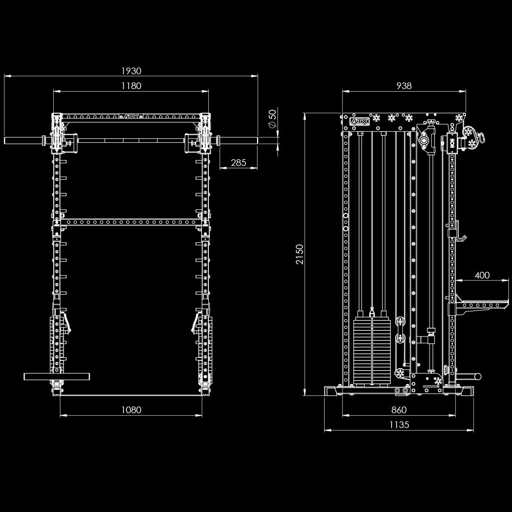 ATX® Multi Smith Rack - Höhe 215 cm - 2 × 100 kg