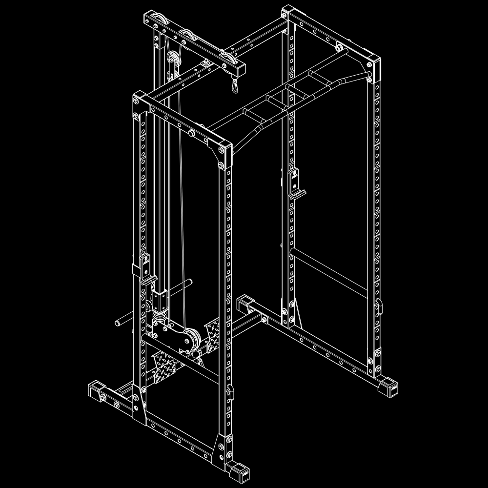 ATX® Power Rack PRX-520-XS mit Plate Load Latzug - Höhe 215 cm Isoansicht