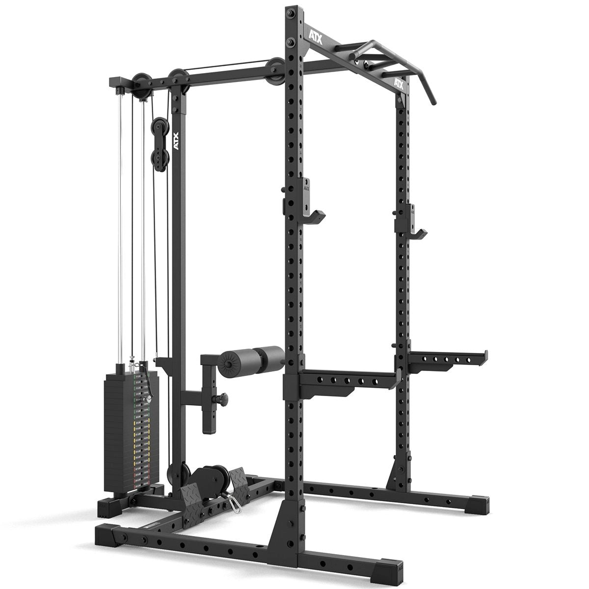 ATX® Half Rack 510 mit Latzugstation - 100 kg Steckgewichte - Höhe 195 cm seitliche Ansicht