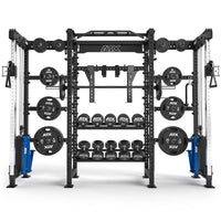 ATX® Cable Cross Rack mit 2 x 90 kg Steckgewichten Frontansicht mit Zubehör